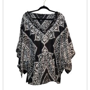WHIT HOUSE BLACK MARKET 100% Silk Loose Fit Paisley Print Boho Top Large